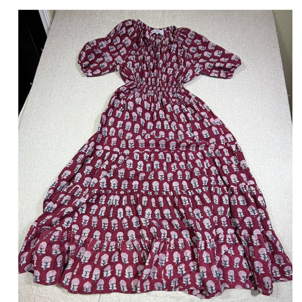 Fox and the Mermaid Women Medium Red Short Sleeve Cottagecore Boho Maxi Dress - Picture 2 of 11